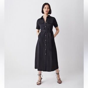 NWT Karen Millen Linen Viscose Woven Midi Shirt Dress 10 Black